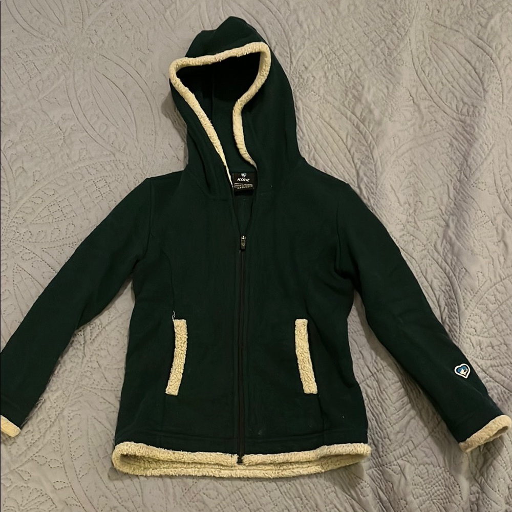 Khul Dark Green and Cream Hooded Jacket Fleece-Lined